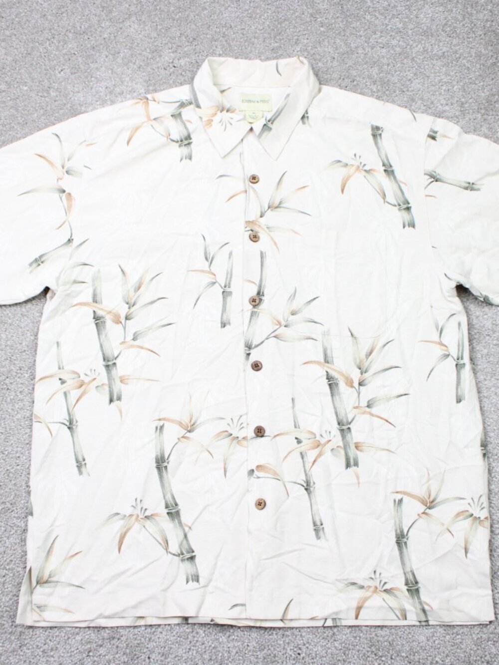 Joseph & Feiss Shirt Mens Mediu Beige Floral 100% Silk Hawaiian Short Sleeve